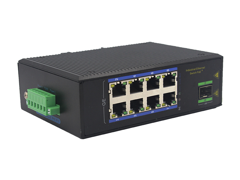 Personalizado 8 puertos RJ45 1 puerto óptico Gigabit sin gestión Industrial PoE Ethernet Switch din rail montaje