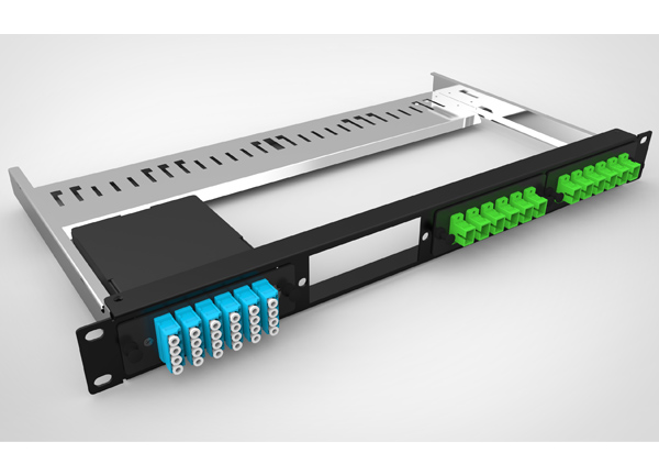 Rack de Panel de parche de fibra óptica Flexible montado con MPO LC SC ST FC conexiones