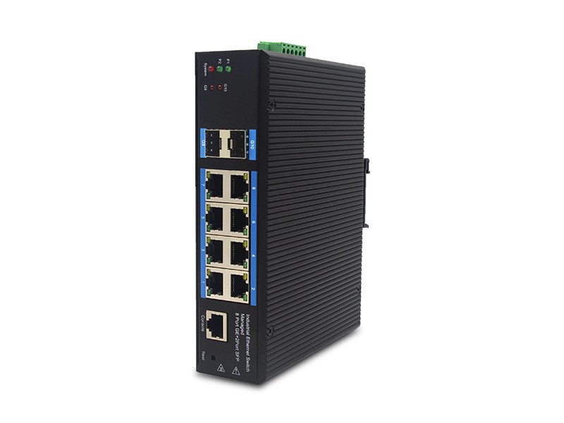 Centro de datos gestionado 8 puertos eléctricos conmutador Ethernet Industrial Gigabit completo con 2 puertos SFP