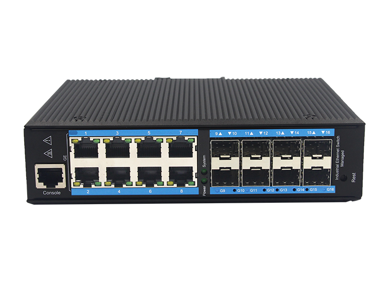 Interruptor Ethernet de grado Industrial, interruptor Gigabit completo gestionado de alta estabilidad con 8 puertos RJ45 y 8 puertos SFP