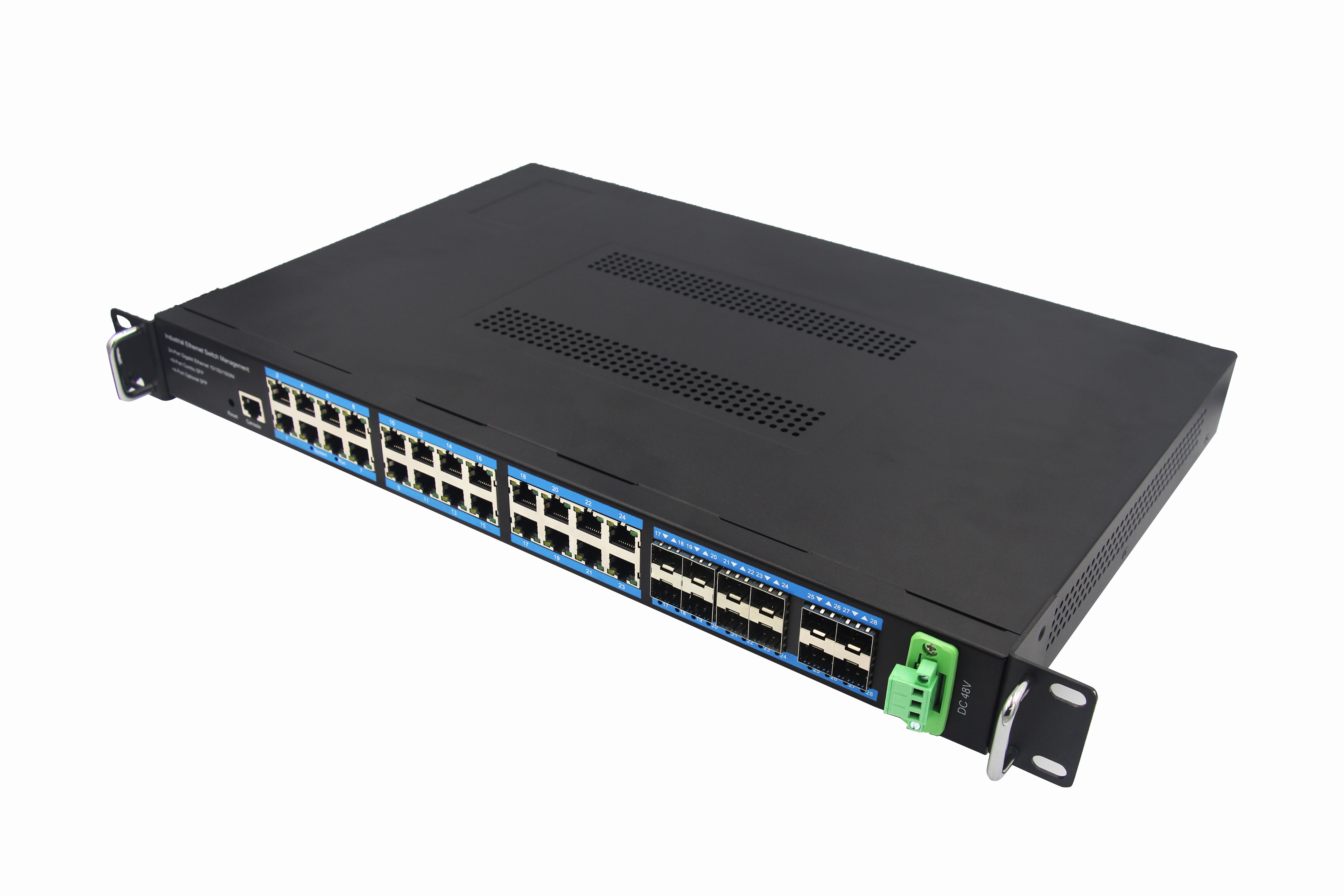 ¡Venta al por mayor! Conmutador Ethernet Industrial gestionado por Gigabit, 24 puertos RJ45, 8 puertos combinados, 4 puertos SFP opcionales