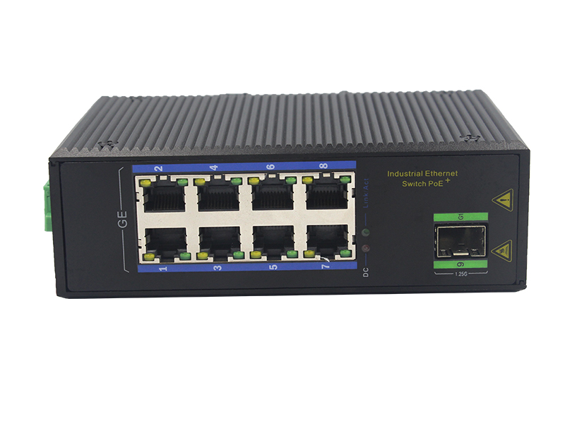 10M/100M 8 puertos RJ45 y 1000M 1 puerto óptico no gestionado Industrial PoE Ethernet Switch