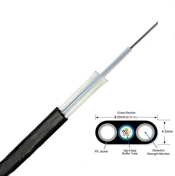 Cable de caída de fibra óptica al aire libre personalizado GYFXTBY 2-24 núcleos G657 G652D PE | LSZH negro