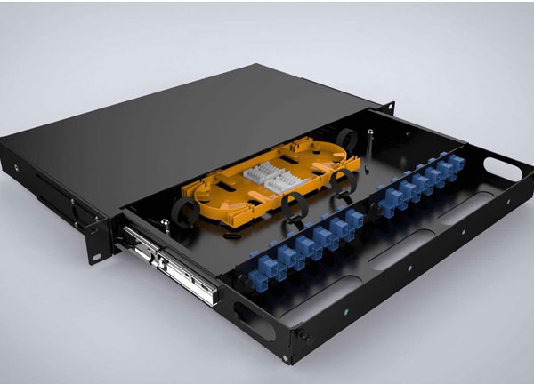 Caja de cajón deslizante de fibra óptica montada en estante de 48 puertos LC UPC Duplex adaptador Pigtails