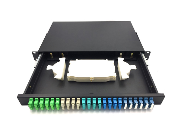 1U Rack montaje deslizante fibra óptica Panel de parche ODF 24 puertos con riel de acero inoxidable
