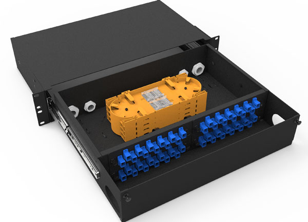 2U 48 puertos de montaje en Rack de fibra óptica deslizante ODF caja instalada con adaptadores FC y coletas