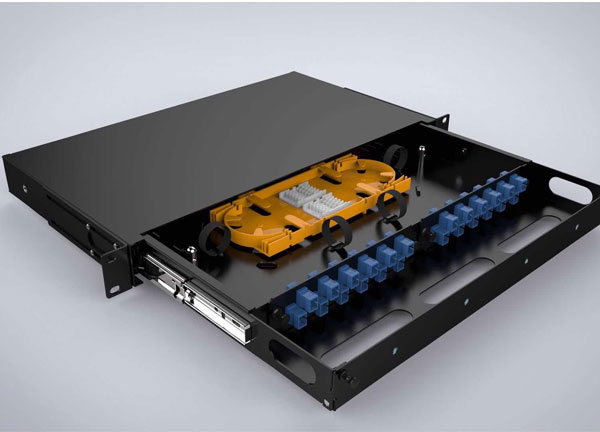Cajón deslizante tipo caja de terminación 24 puertos SC 1U Rack montado Panel de parche de fibra óptica