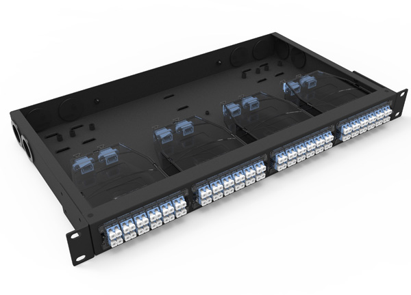 Panel de parche de fibra óptica de diseño compacto con 1U 19 pulgadas 96 fibras LC conectores tipo estándar